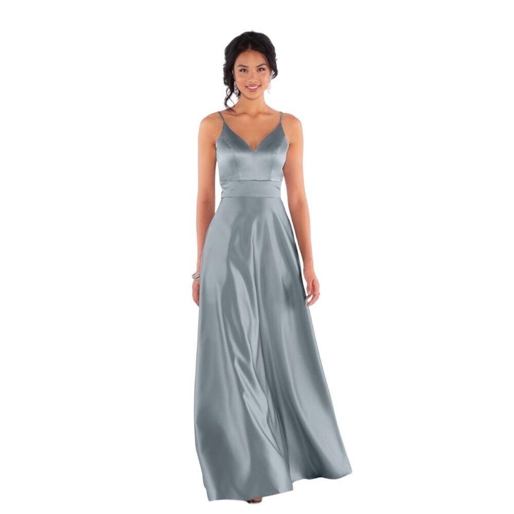 Sorella Vita Formal Dress Gown Modern Satin Bridesmaid Prom Stone Blue Size 10